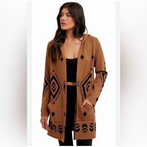 🍁 NWT Hem & Thread AZTEC HOODIE CARDIGAN- BROWN/BLACK